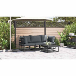 Berkfield Garden Sofa Set With Cushion 4 Pcs Black Aluminium - thumbnail 4