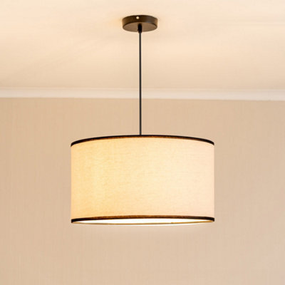 Valuelights Eva Natural Linen Fabric With Black Trim Large Drum Light Shade And Bulb (D)45Cm - image 1