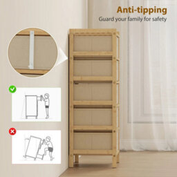Chest Of Drawers, 5 Drawers Dresser With Bamboo Frame, Cream White - thumbnail 6