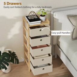 Chest Of Drawers, 5 Drawers Dresser With Bamboo Frame, Cream White - thumbnail 4