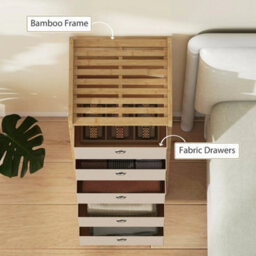 Chest Of Drawers, 5 Drawers Dresser With Bamboo Frame, Cream White - thumbnail 3