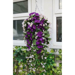 Artificial Hanging Basket Flowers Plants Garden Grass Trailin Rose Ivy Leaf Fern - 1 Basket Display - thumbnail 5