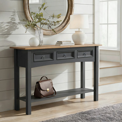 Mercers Furniture Corona Charcoal 3 Drawer Console Table Solid Wood Mexican Pine Wooden Hallway Stand Dark Grey - image 1