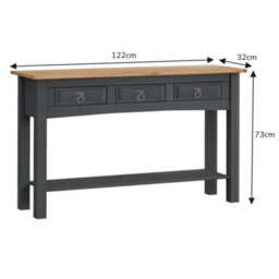 Mercers Furniture Corona Charcoal 3 Drawer Console Table Solid Wood Mexican Pine Wooden Hallway Stand Dark Grey - thumbnail 2