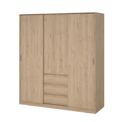 Tvilum Esla Scandinavian Matt Jackson Hickory Oak Effect 3 Drawer Large Triple Sliding Door Wardrobe (H)2004mm (W)1770mm (D)600mm - image 1