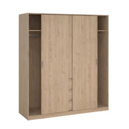 Tvilum Esla Scandinavian Matt Jackson Hickory Oak Effect 3 Drawer Large Triple Sliding Door Wardrobe (H)2004mm (W)1770mm (D)600mm - thumbnail 3