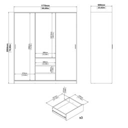 Tvilum Esla Scandinavian Matt Jackson Hickory Oak Effect 3 Drawer Large Triple Sliding Door Wardrobe (H)2004mm (W)1770mm (D)600mm - thumbnail 4