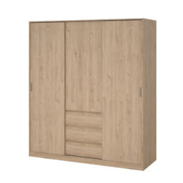 Tvilum Esla Scandinavian Matt Jackson Hickory Oak Effect 3 Drawer Large Triple Sliding Door Wardrobe (H)2004mm (W)1770mm (D)600mm