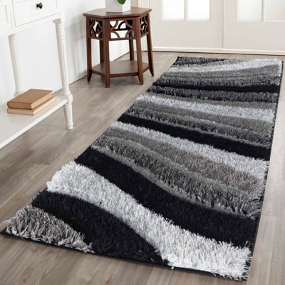Modern Soft Waves Shimmer Shaggy Area Rugs Grey 60X220 Cm - image 1