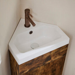 Homestylestore 450mm Dark Oak Floorstanding Corner Bathroom Vanity Unit And Aged Bronze T Bar Handle - thumbnail 3