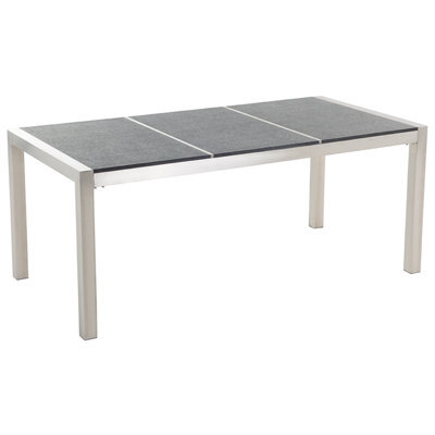 Beliani Garden Dining Table Grosseto 180 Cm 90 Cm Flamed Granite Graphite Grey - image 1