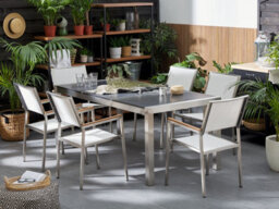 Beliani Garden Dining Table Grosseto 180 Cm 90 Cm Flamed Granite Graphite Grey - thumbnail 2