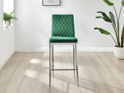 Furniturebox Set Of 2 Milan Green Diamond-Stiched Soft Touch Velvet Silver Chrome Leg Padded Counter Stools - thumbnail 3