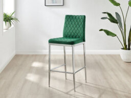 Furniturebox Set Of 2 Milan Green Diamond-Stiched Soft Touch Velvet Silver Chrome Leg Padded Counter Stools - thumbnail 2