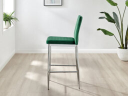 Furniturebox Set Of 2 Milan Green Diamond-Stiched Soft Touch Velvet Silver Chrome Leg Padded Counter Stools - thumbnail 4
