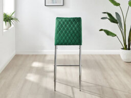Furniturebox Set Of 2 Milan Green Diamond-Stiched Soft Touch Velvet Silver Chrome Leg Padded Counter Stools - thumbnail 5