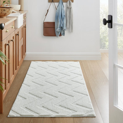 Bedlooms Cream High Low Pile Rug 80X150Cm, Soft Thick Piles,  Diamond Pattern, Hallway Runner And Area Rugs - image 1