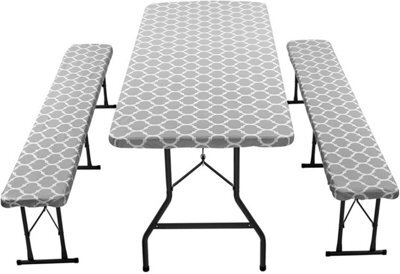 Waterproof, Non-Slip Elastic Picnic Table Cover With Bench Covers, 3-Piece Set - Camping Tablecloth For Outdoor Use, 30X72 - image 1
