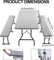 Waterproof, Non-Slip Elastic Picnic Table Cover With Bench Covers, 3-Piece Set - Camping Tablecloth For Outdoor Use, 30X72 - thumbnail 5