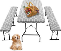 Waterproof, Non-Slip Elastic Picnic Table Cover With Bench Covers, 3-Piece Set - Camping Tablecloth For Outdoor Use, 30X72 - thumbnail 6