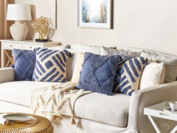 Beliani Throw Cushion Jacaranda Cotton 45 X 45 Cm Blue Geometric Pattern - thumbnail 2