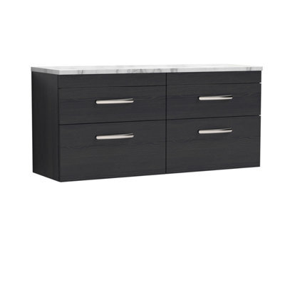 Balterley Millwich Contemporary 4 Drawer Wall Hung Vanity Unit With Laminate Carrara Marble Worktop, Charcoal Black, 1200mm - image 1