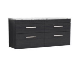 Balterley Millwich Contemporary 4 Drawer Wall Hung Vanity Unit With Laminate Carrara Marble Worktop, Charcoal Black, 1200mm - thumbnail 1