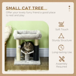 Pawhut Small Cat Tree With Scratching Post Bed Toy For Indoor Cats, Grey - thumbnail 4