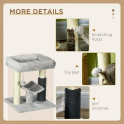 Pawhut Small Cat Tree With Scratching Post Bed Toy For Indoor Cats, Grey - thumbnail 6
