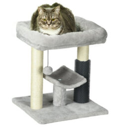 Pawhut Small Cat Tree With Scratching Post Bed Toy For Indoor Cats, Grey - thumbnail 2