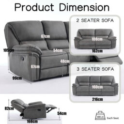 Manual Reclining Leathaire Sofa Suite, Light Gray - 3+3 Seater - thumbnail 5