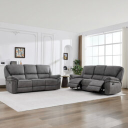 Manual Reclining Leathaire Sofa Suite, Light Gray - 3+3 Seater - thumbnail 3