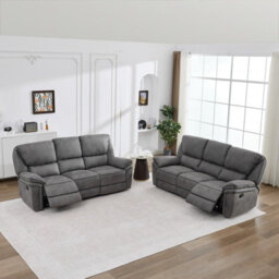 Manual Reclining Leathaire Sofa Suite, Light Gray - 3+3 Seater - thumbnail 2