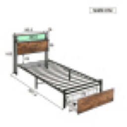 Matteo Modern 3Ft Single Metal Bed Frame With Integrated Led Light, Usb Charging & Under-Bed Storage Drawer - Black & Walnut Effect - thumbnail 2