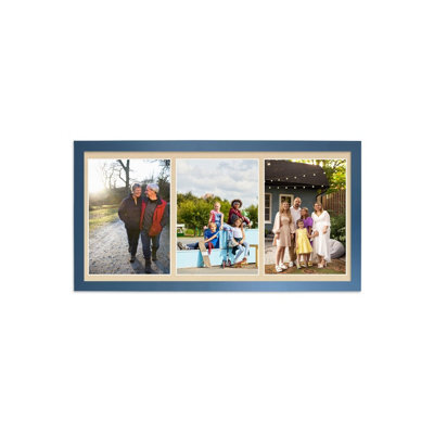 AK Frames 16X8 Gold Sleek Multi Photo Frame With Ivory Mount - Holds 3 Apertures (3X) 7X5 Photos - image 1