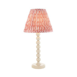 Luminosa Lighting Luminosa Higgledy Gloss Almond White Paint Table Lamp With Coral Pink Fabric Ripple Shade 25Cm E14