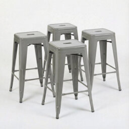 "Fwstyle Bistro Metal Bar Stools Set Of 4 24"" Silver Gloss Galvanised Steel Countertop Indoor & Outdoor" - thumbnail 3