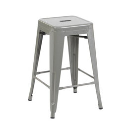 "Fwstyle Bistro Metal Bar Stools Set Of 4 24"" Silver Gloss Galvanised Steel Countertop Indoor & Outdoor" - thumbnail 4