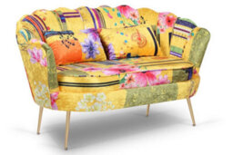 2 Seater Sofa Loveseat In Gold Patchwork Fabric - thumbnail 2