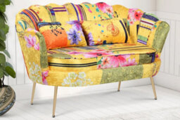 2 Seater Sofa Loveseat In Gold Patchwork Fabric - thumbnail 1