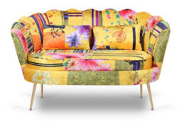 2 Seater Sofa Loveseat In Gold Patchwork Fabric - thumbnail 3
