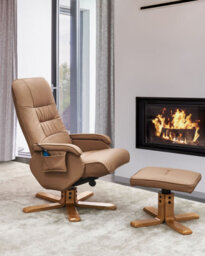 Beliani Massage Chair Relaxpro With Footstool Faux Leather Light Brown - thumbnail 2