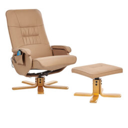 Beliani Massage Chair Relaxpro With Footstool Faux Leather Light Brown - thumbnail 5