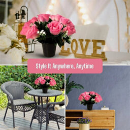 Pack Of 2-Grave Flower Pot Artificial Pink 12 Head Memorial Decor Flowers - thumbnail 4