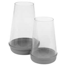Urbn-Living Urbnliving Grey Set Of 2 Height Modern Indoor Metal Base And Clear Glass Hurricane Candle Lantern Home Décor