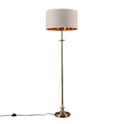 Valuelights Belmont Traditional Style Antique Brass Sconce Floor Lamp With Beige/gold Drum Shade - Includes 6W Led Bulb 3000K