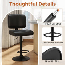 Costway Bar Stools Set Of 2 Swivel Bar Chairs With Adjustable Height-Black - thumbnail 6