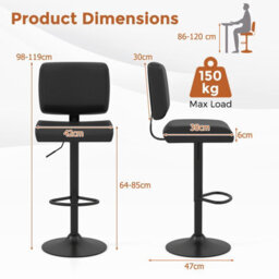 Costway Bar Stools Set Of 2 Swivel Bar Chairs With Adjustable Height-Black - thumbnail 2
