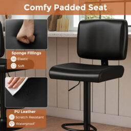 Costway Bar Stools Set Of 2 Swivel Bar Chairs With Adjustable Height-Black - thumbnail 3