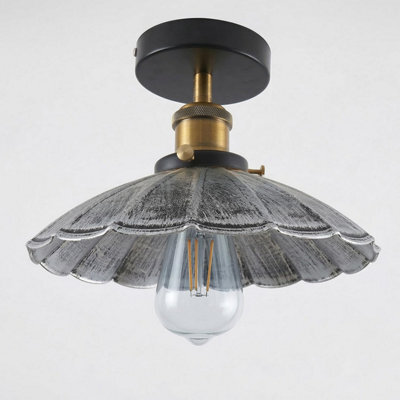 Industrial- Flush Light Fitting Metal 22Cm Lampshade E27 Ceiling Lighting Fixture For Indoor Kitchen Dining Room - image 1
